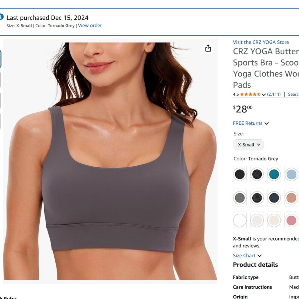 CRZ Yoga Butterluxe U-Back Sports Bra Size XS